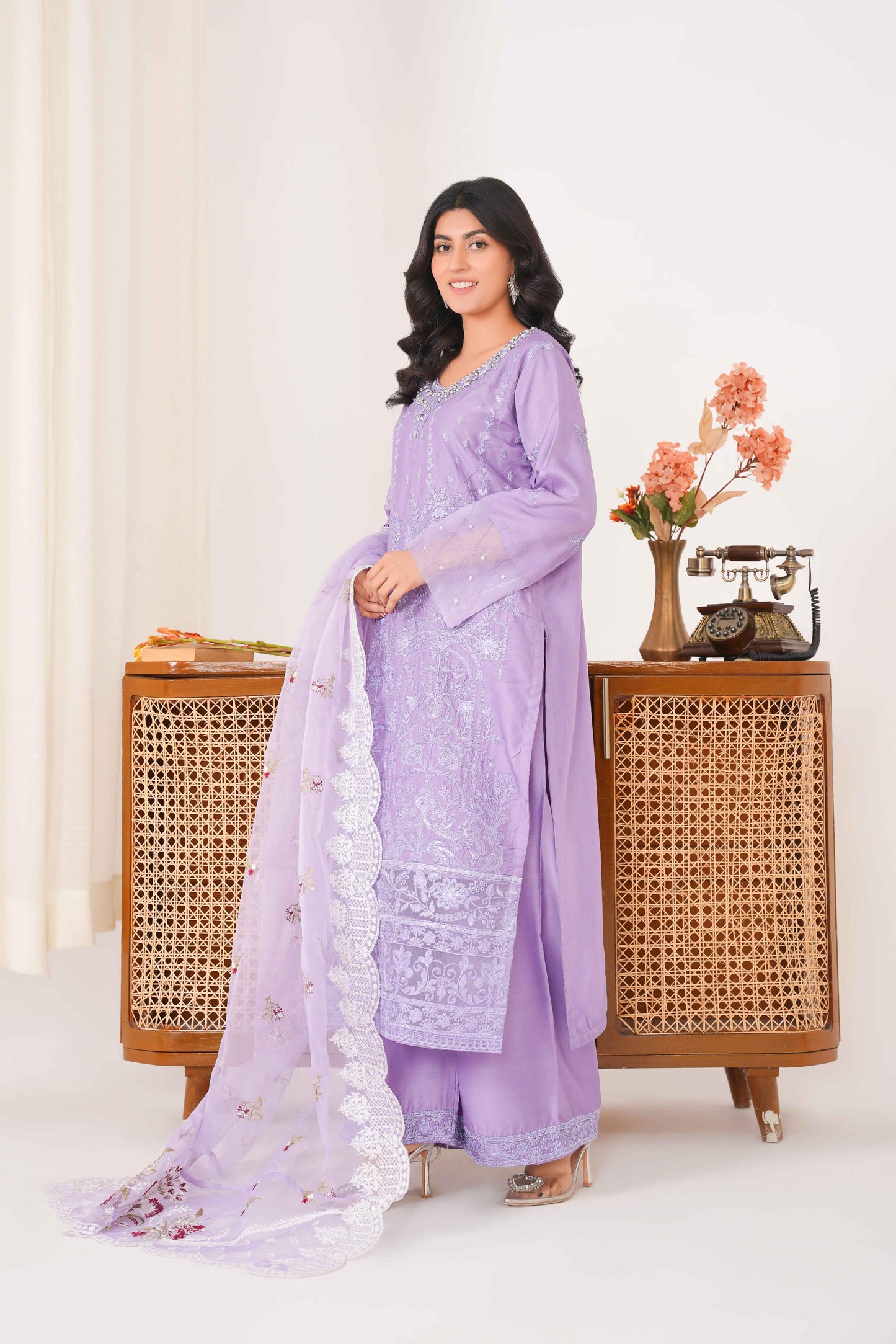 Lavender 3PC - Embroidered Luxe Pret