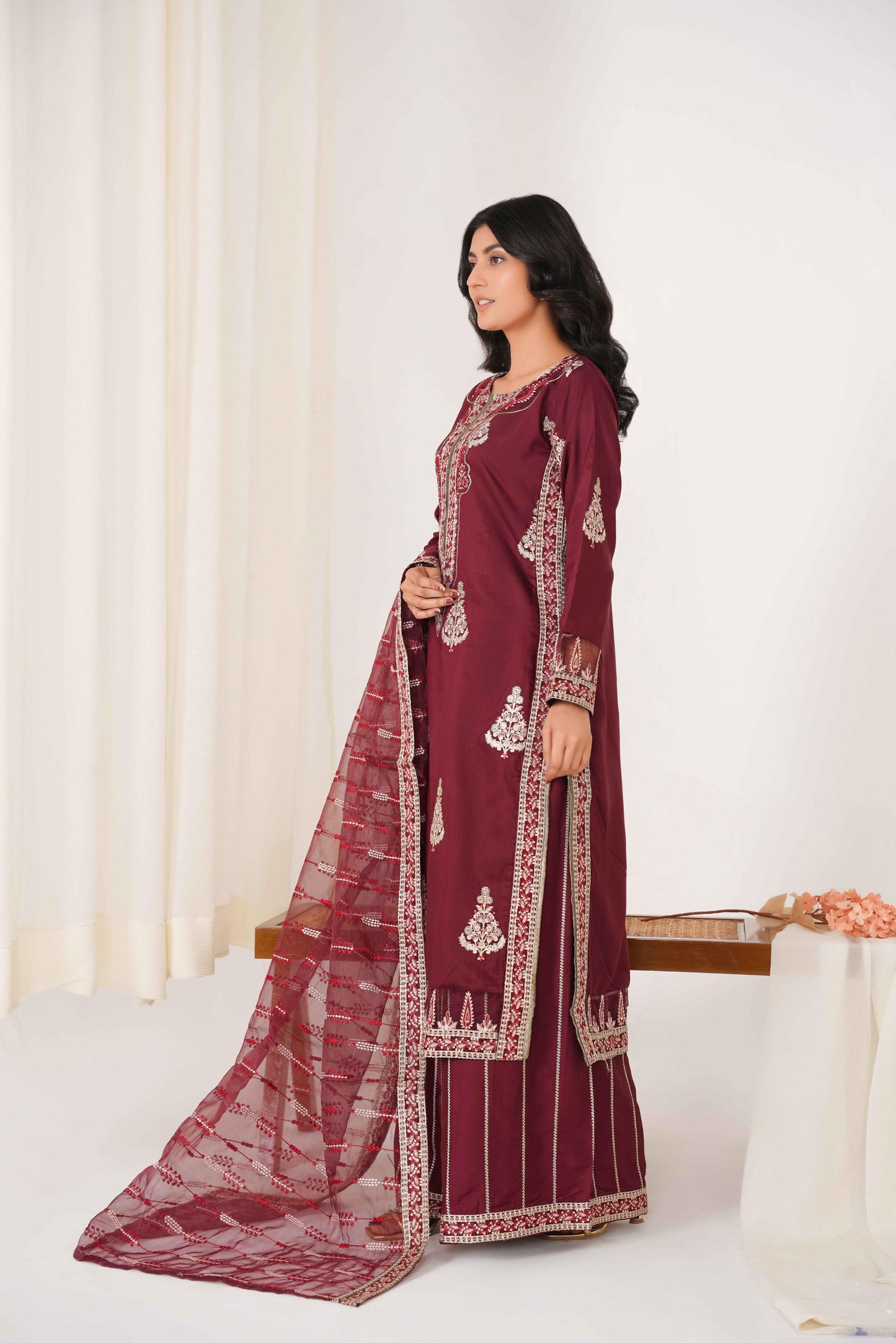 Magenta 3PC - Embroidered Luxe Pret