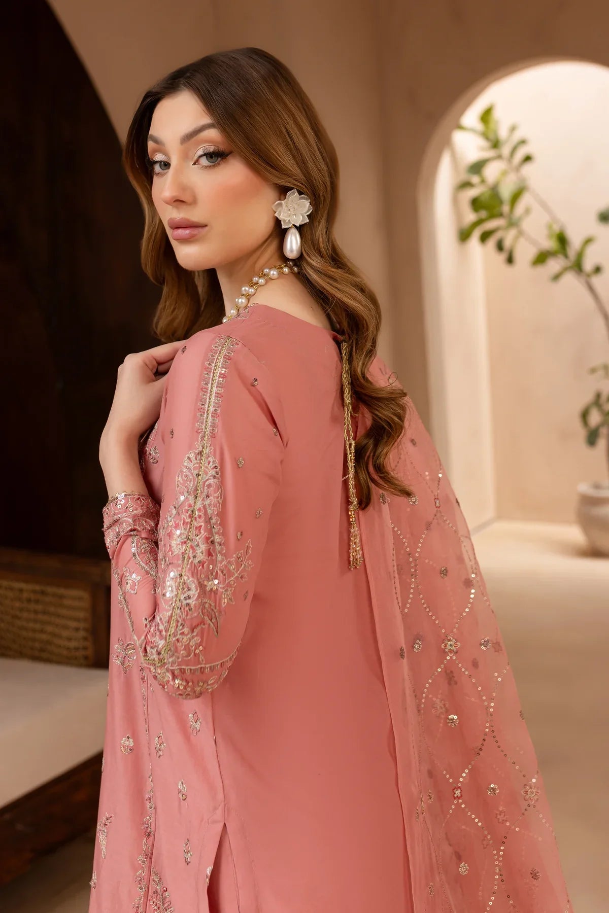 Dusty Pink 3Pc - Embroidered Lawn Dress