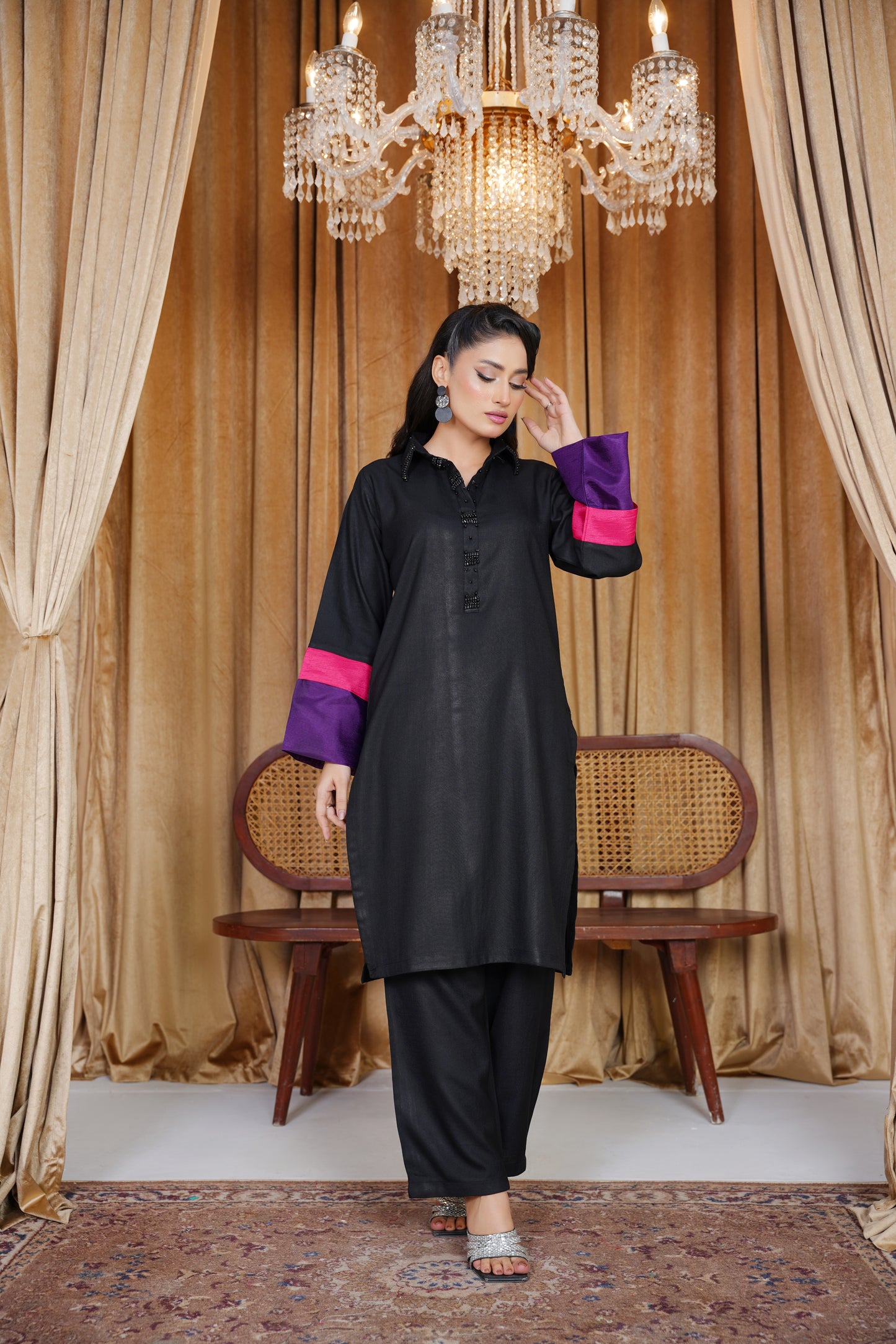 Black Opulence | 2Pc Dhanak Suit – Noureza
