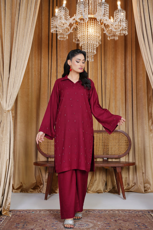 Maroon Enchant | 2Pc Dhanak Suit – Noureza