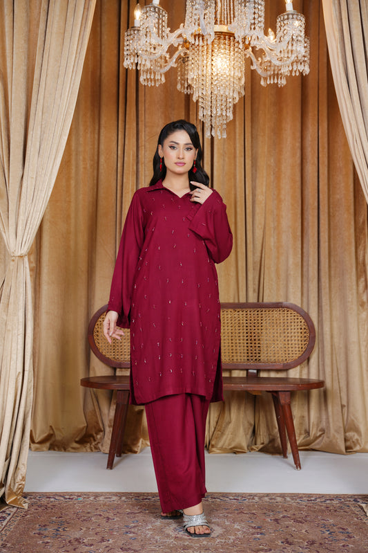 Maroon Enchant | 2Pc Dhanak Suit – Noureza