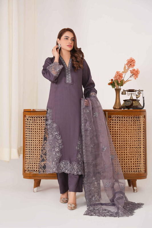 Lilac 3PC - Embroidered Luxe suit