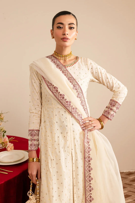 Sufaid 3Pc - Embroidered Luxe Pret